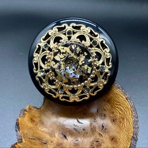 NWT Large Black Brooch w/gold design 2” diameter